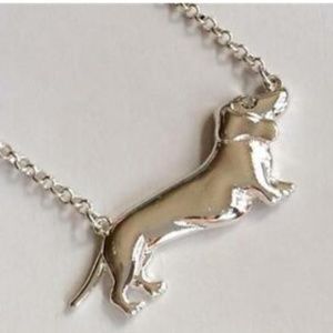 Silver Dachshund Doxie Necklace Crystal Dog 16-18"